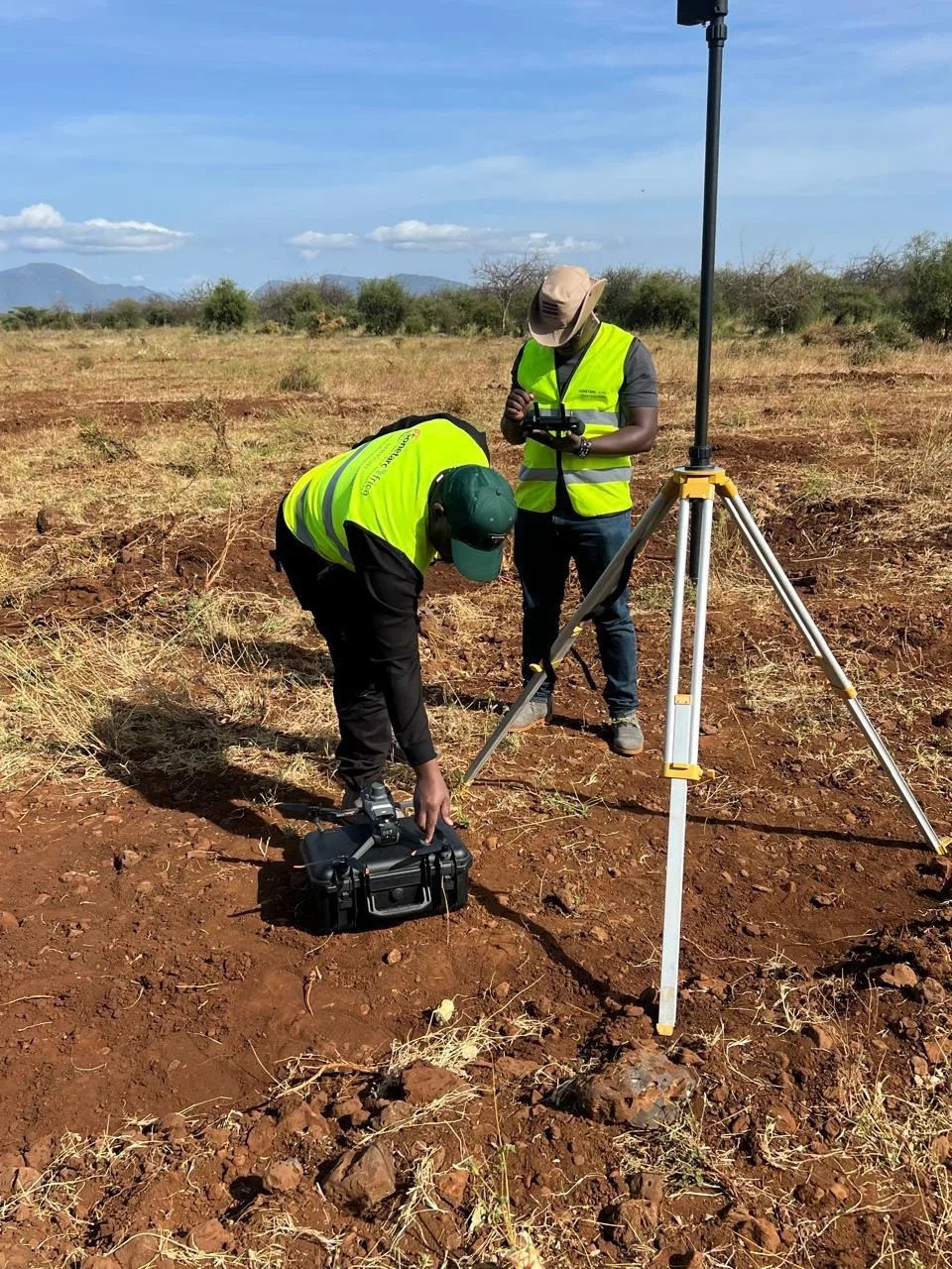 Sonetarc Foundation team setting up drone and GNSS survey equipment